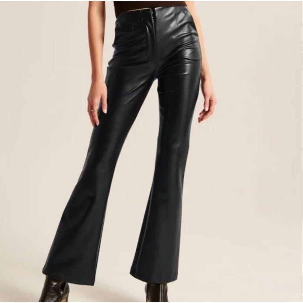 Abercrombie & Fitch black vegan leather slim trouser flare pant size 27/4s